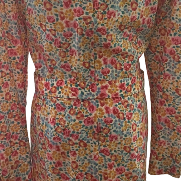 80s TANNER SILK DITZY PASTEL FLORAL PRINT MIDI DRESS BELTED PADDED SHOULDER 14 - Picture 5 of 12